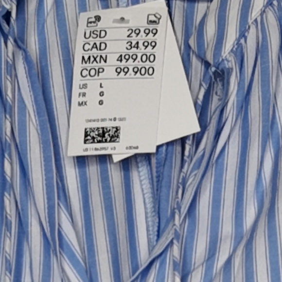 Blue & White Stripe Peasant Blouse - Long Sleeve, Oversized Fit - Picture 5 of 6